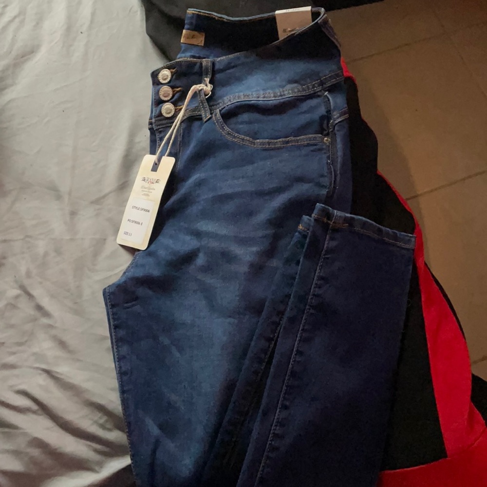 Blue high waist skinny jeans